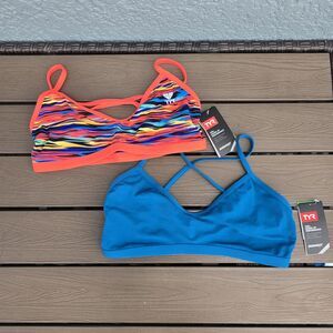 TYR Womens Durafast Trinityfit Workout Bikini Top Teal Bundle Of 2 Sz M NEW